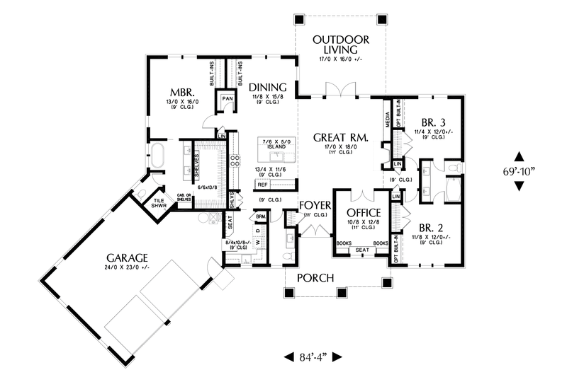 Dream House Plan - Floor Plan - Main Floor for Prairie House Plan #48-1044 - 3 bed, 2.5 bath