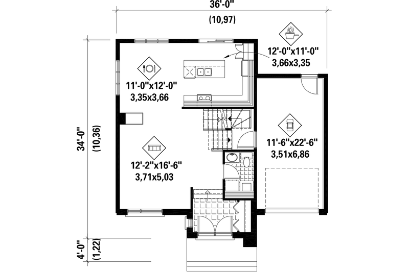 Dream House Plan - Floor Plan - Main Floor for Contemporary House Plan #25-4266 - 3 bed, 1 bath