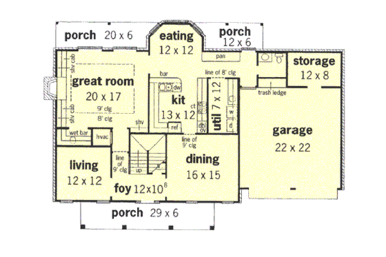 Floor Plan - Main Floor for Southern House Plan #16-228 - 4 bed, 3.5 bath