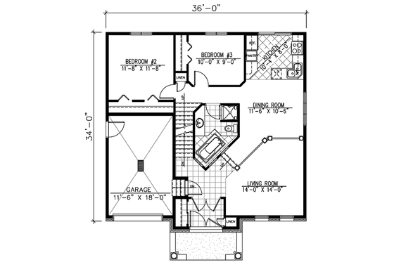Floor Plan - Main Floor for European House Plan #138-202 - 3 bed, 2 bath