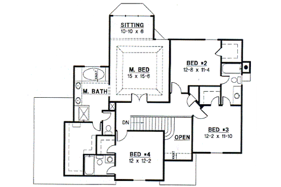 Floor Plan - Upper Floor for Traditional House Plan #67-528 - 4 bed, 3.5 bath