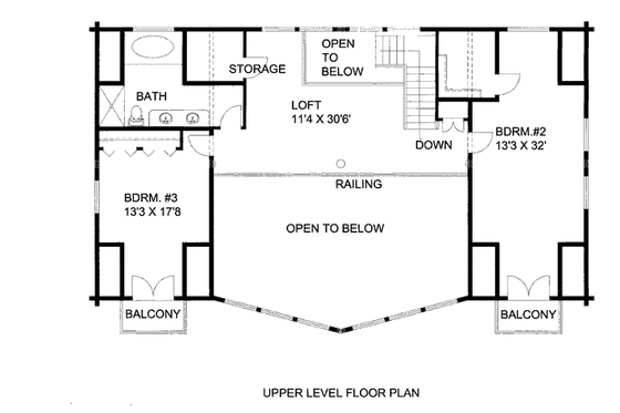Floor Plan - Upper Floor for Log House Plan #117-599 - 3 bed, 3 bath