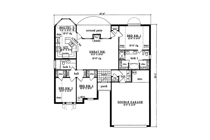 Dream House Plan - Floor Plan - Main Floor for Traditional House Plan #42-340 - 3 bed, 2 bath