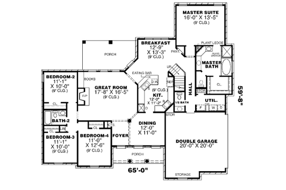Floor Plan - Main Floor for European House Plan #34-112 - 4 bed, 2.5 bath