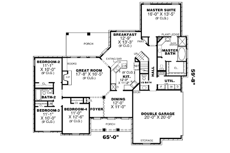 House Blueprint - Floor Plan - Main Floor for European House Plan #34-112 - 4 bed, 2.5 bath