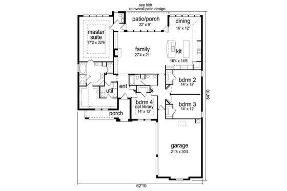 Floor Plan - Main Floor for European House Plan #84-574 - 4 bed, 2.5 bath