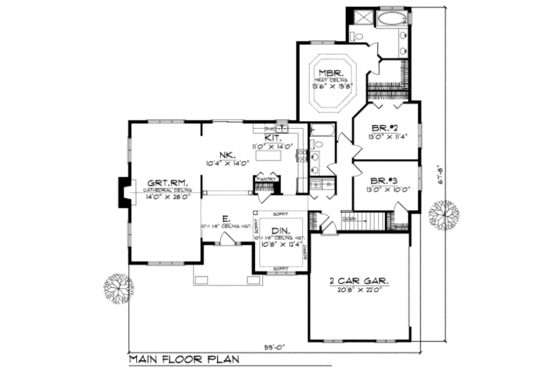 Floor Plan - Main Floor for Traditional House Plan #70-281 - 3 bed, 2 bath
