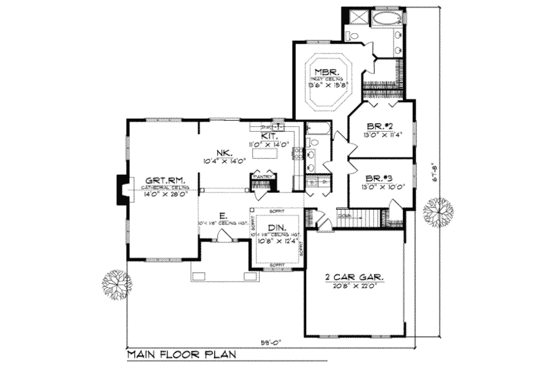 Dream House Plan - Floor Plan - Main Floor for Traditional House Plan #70-281 - 3 bed, 2 bath