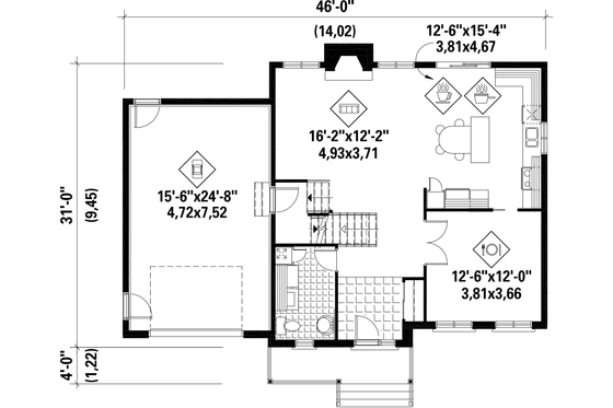 Floor Plan - Main Floor for Traditional House Plan #25-4676 - 3 bed, 1 bath