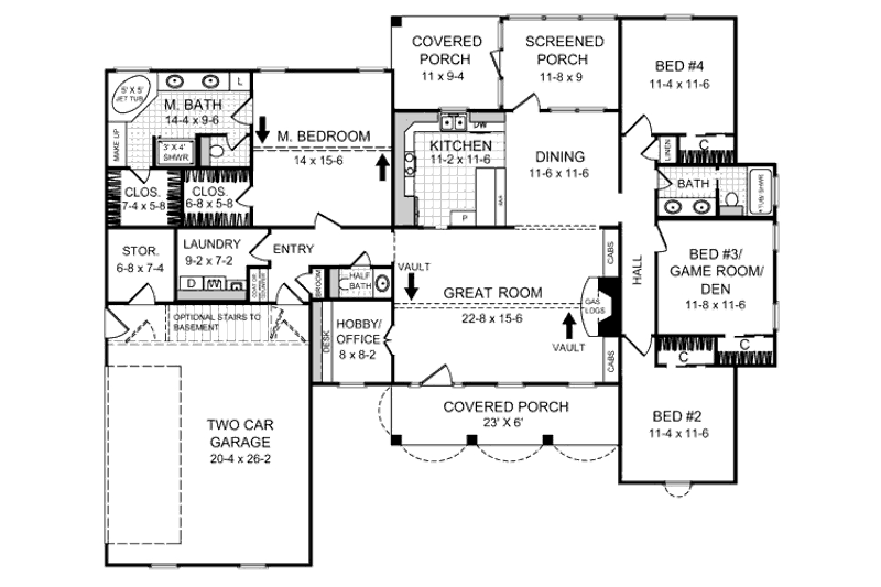 Architectural House Design - Floor Plan - Main Floor for Traditional House Plan #21-150 - 4 bed, 3 bath