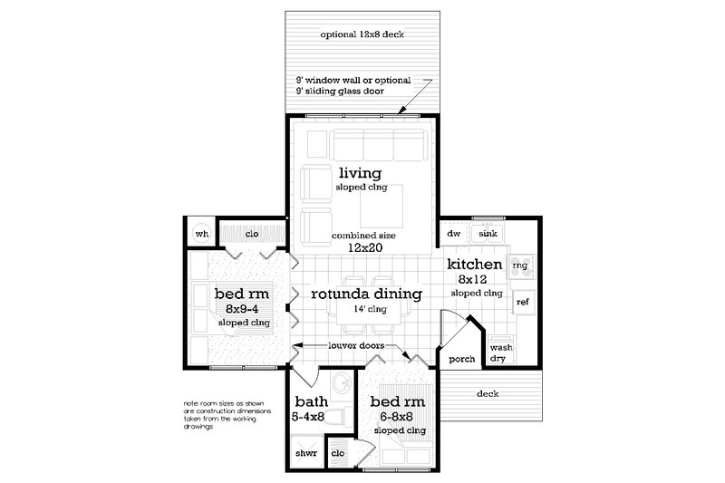 Architectural House Design - Floor Plan - Main Floor for Modern House Plan #45-632 - 2 bed, 1 bath