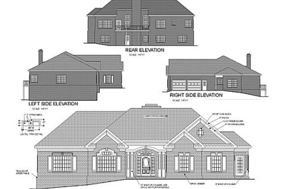 Exterior - Rear Elevation for European House Plan #56-184 - 3 bed, 2.5 bath