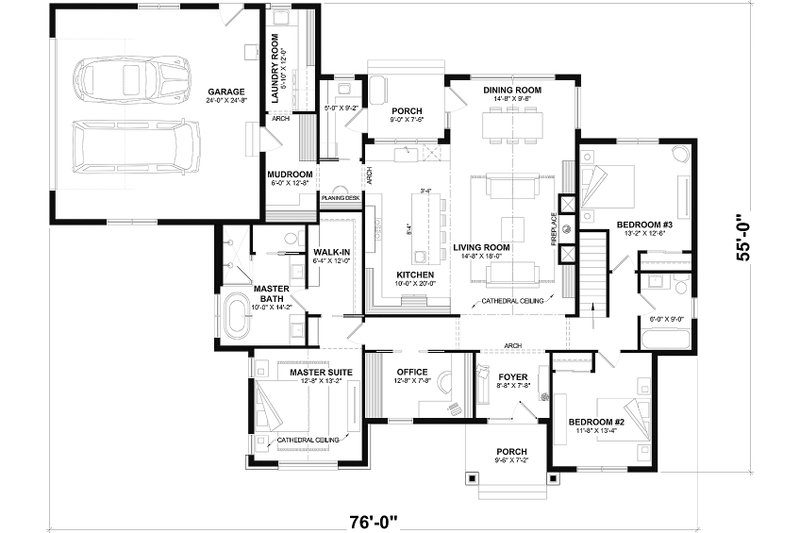 Architectural House Design - Floor Plan - Main Floor for European House Plan #23-2884 - 4 bed, 2 bath
