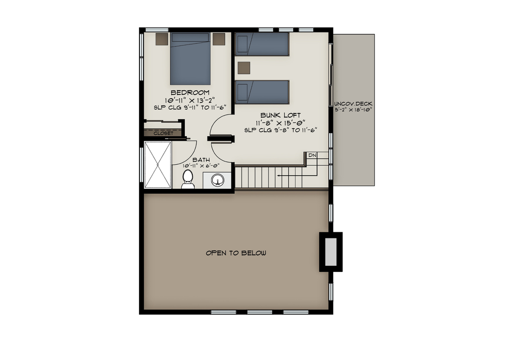 Floor Plan - Upper Floor for Contemporary House Plan #1108-17 - 3 bed, 2 bath