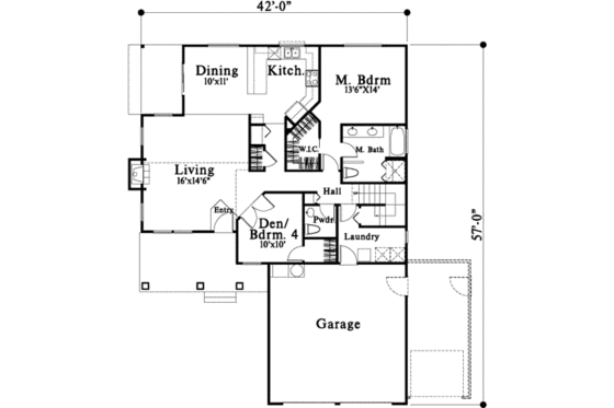 Floor Plan - Main Floor for Traditional House Plan #78-182 - 3 bed, 2.5 bath