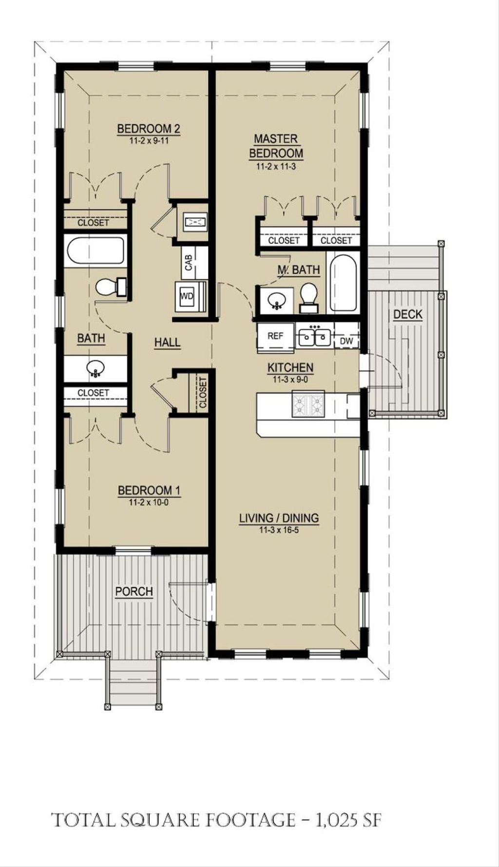 Cottage Style House  Plan  3 Beds 2  Baths 1025 Sq  Ft  Plan  