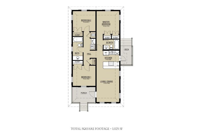 Cottage Style House Plan - 3 Beds 2 Baths 1025 Sq/Ft Plan #536-3 Floor Plan - Main Floor Plan