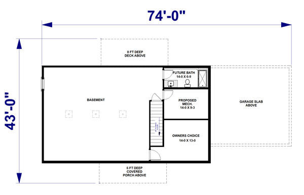 House Blueprint - Floor Plan - Lower Floor for Farmhouse House Plan #44-315 - 3 bed, 2 bath