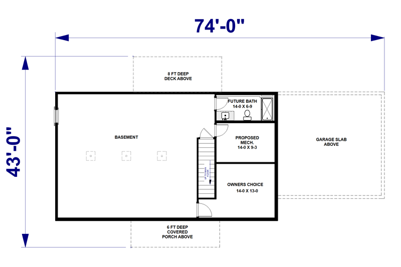 House Blueprint - Floor Plan - Lower Floor for Farmhouse House Plan #44-315 - 3 bed, 2 bath