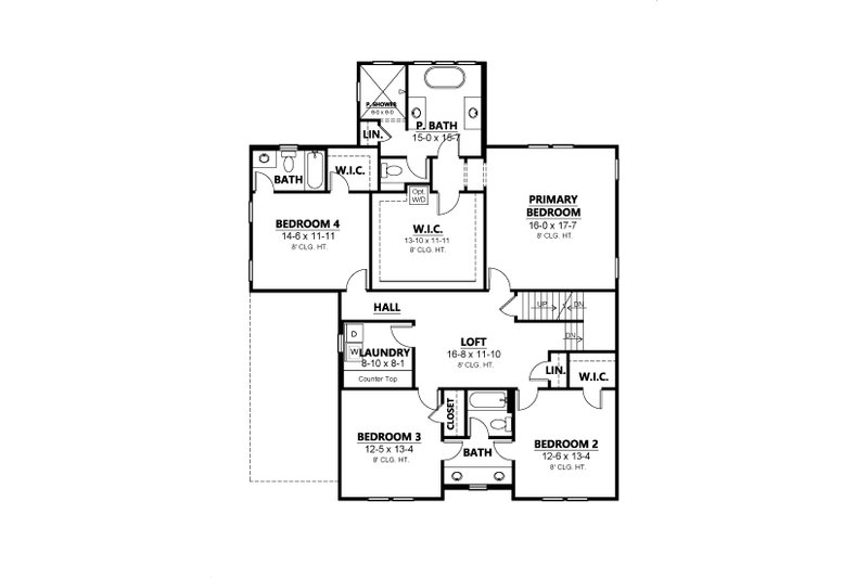 Architectural House Design - Floor Plan - Upper Floor for Farmhouse House Plan #1080-22 - 5 bed, 4.5 bath