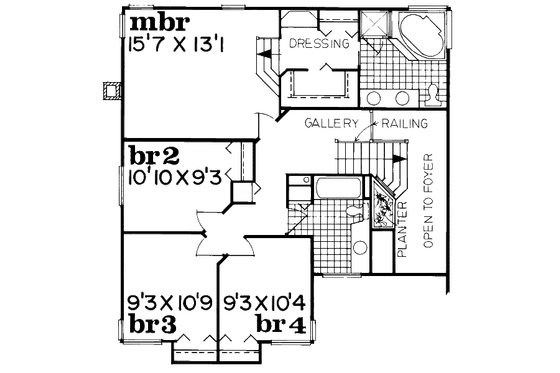 Floor Plan - Upper Floor for European House Plan #47-564 - 3 bed, 2.5 bath