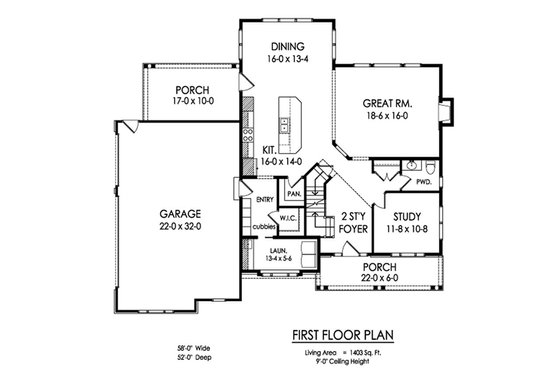 Floor Plan - Main Floor for Farmhouse House Plan #1010-227 - 4 bed, 2.5 bath