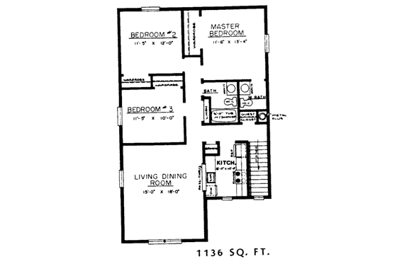 Floor Plan - Upper Floor for Traditional House Plan #303-242 - 3 bed, 1.5 bath