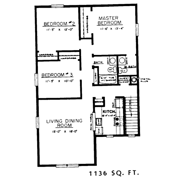 Floor Plan - Upper Floor for Traditional House Plan #303-242 - 3 bed, 1.5 bath