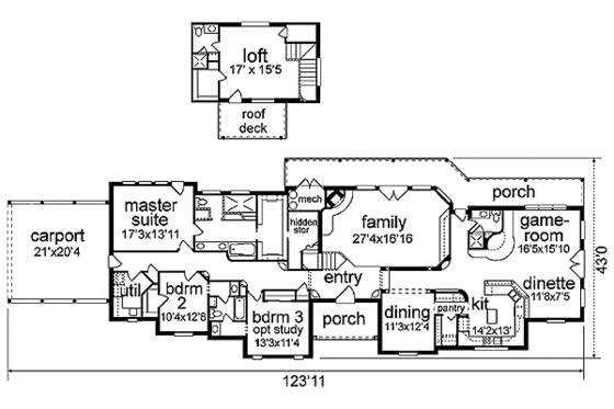 Floor Plan - Main Floor for Adobe / Southwestern House Plan #84-262 - 3 bed, 4 bath