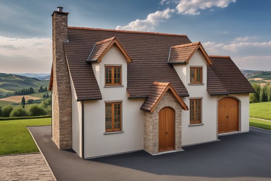 Exterior - Front Elevation 3 for European House Plan #542-6 - 2 bed, 1 bath