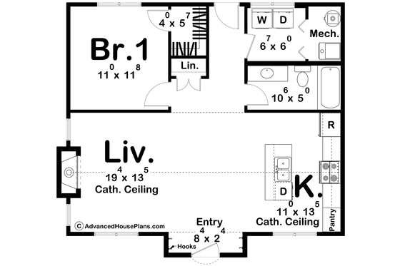 Floor Plan - Main Floor for Modern House Plan #455-474 - 1 bed, 1 bath