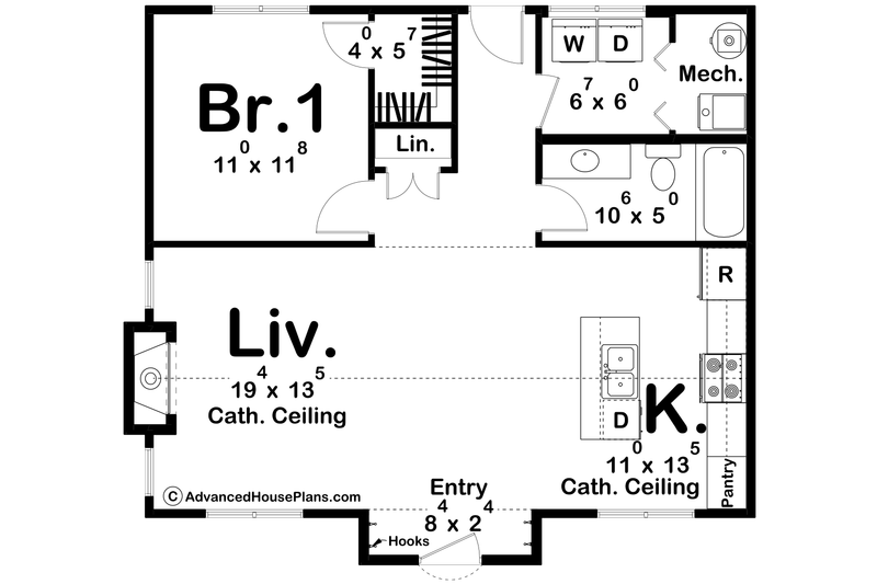 House Plan Design - Floor Plan - Main Floor for Modern House Plan #455-474 - 1 bed, 1 bath