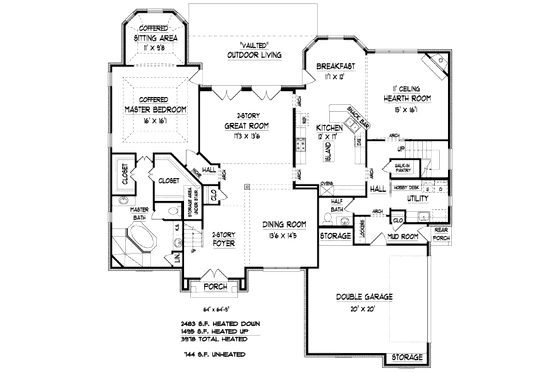 Floor Plan - Main Floor for European House Plan #424-230 - 4 bed, 3.5 bath