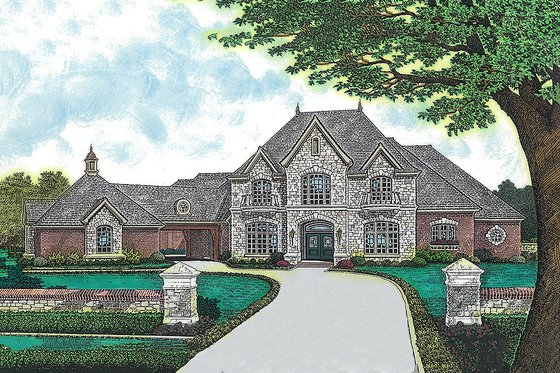 Exterior - Front Elevation 3 for European House Plan #310-354 - 5 bed, 5.5 bath