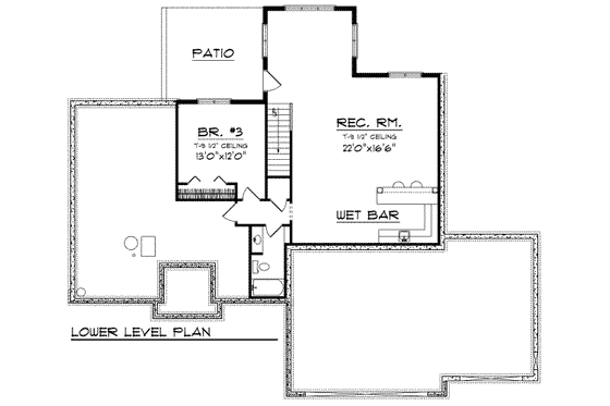Floor Plan - Lower Floor for European House Plan #70-689 - 3 bed, 2.5 bath
