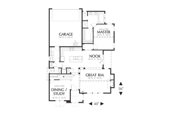 Floor Plan - Main Floor for Cottage House Plan #48-519 - 3 bed, 2.5 bath