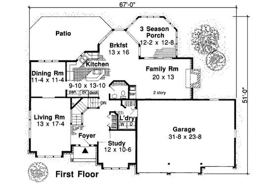 Floor Plan - Main Floor for Traditional House Plan #312-528 - 3 bed, 2.5 bath