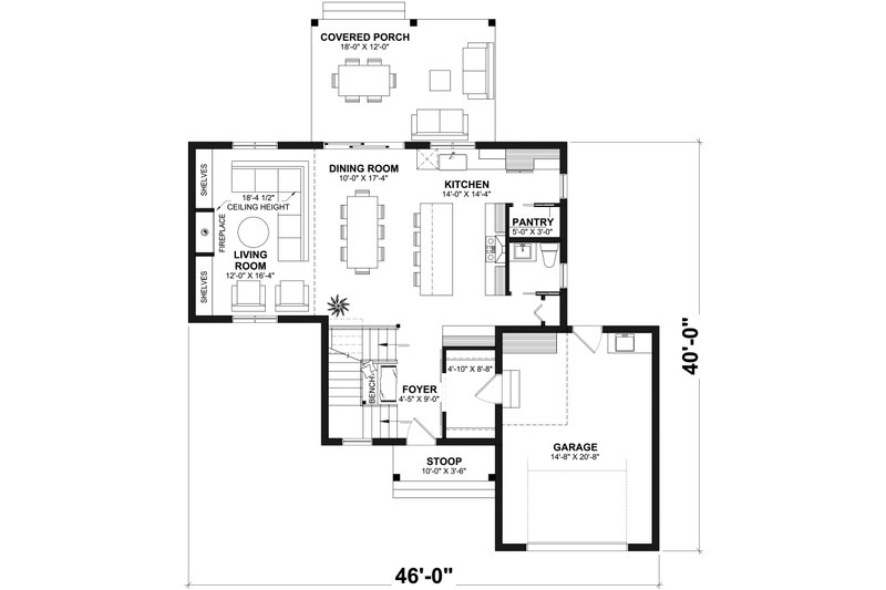 House Plan Design - Floor Plan - Main Floor for Farmhouse House Plan #23-2772 - 3 bed, 1.5 bath