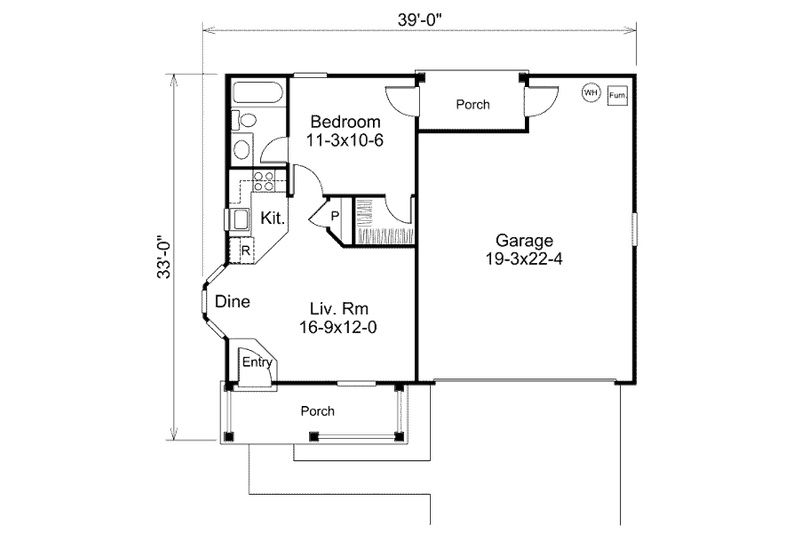 Home Plan - Floor Plan - Main Floor for Cottage House Plan #57-400 - 1 bed, 1 bath