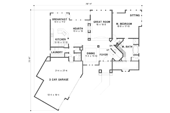 Floor Plan - Main Floor for Prairie House Plan #67-885 - 4 bed, 3.5 bath