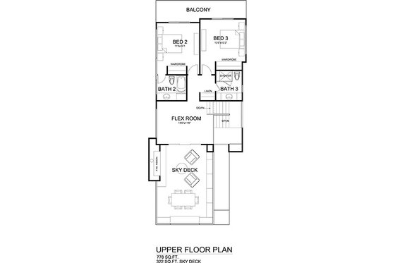 Floor Plan - Upper Floor for Modern House Plan #484-1 - 3 bed, 3.5 bath