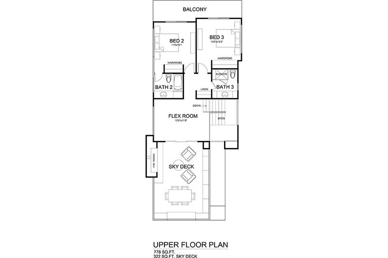 Architectural House Design - Floor Plan - Upper Floor for Modern House Plan #484-1 - 3 bed, 3.5 bath