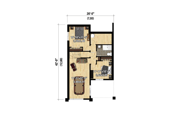 Floor Plan - Lower Floor for Cottage House Plan #25-4926 - 3 bed, 2 bath