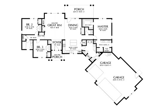 Floor Plan - Main Floor for Craftsman House Plan #48-1015 - 3 bed, 2.5 bath