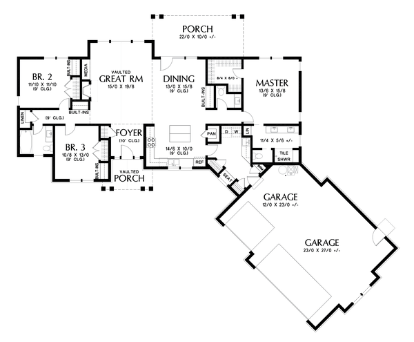 Architectural House Design - Craftsman Floor Plan - Main Floor Plan #48-1015