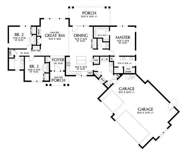 Craftsman Floor Plan - Main Floor Plan #48-1015