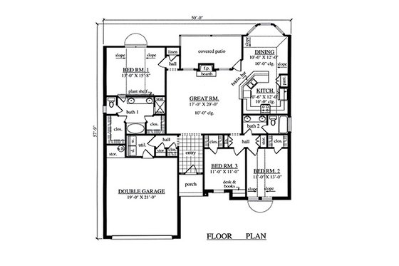 Floor Plan - Main Floor for Traditional House Plan #42-389 - 3 bed, 2 bath