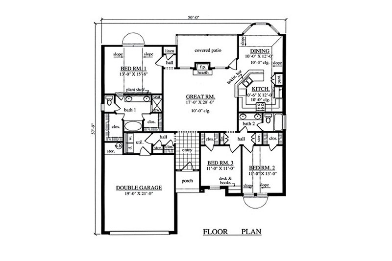 Home Plan - Floor Plan - Main Floor for Traditional House Plan #42-389 - 3 bed, 2 bath