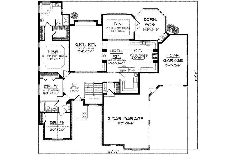 Home Plan - Floor Plan - Main Floor for European House Plan #70-838 - 3 bed, 2 bath