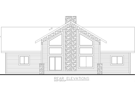 Exterior - Rear Elevation for Country House Plan #117-894 - 3 bed, 2 bath